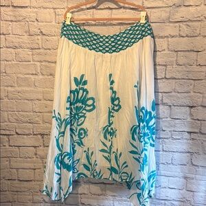 Cato Blue and White Maxi Skirt with Smocked Bubble Boho Style Plus Size 26/28